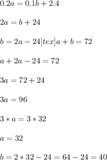 0.2a=0.1b+2.4\\\\&#10;2a=b+24\\\\&#10;b=2a-24<img src=