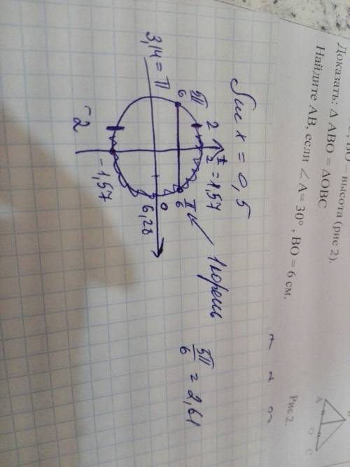 Стригонометрией найдите количество корней уравнения sinx=0,5, принадлежащих отрезку [-2; 2]