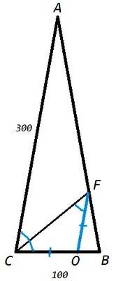 Отрезок cf биссектриса треугольника abc отрезок fo параллелен ac найти длину отрезка fo если ac =300