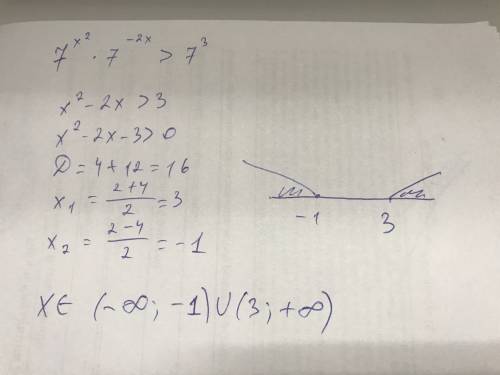 Решите неравенство 7 в степени х квадрат *49в степени -х> 343