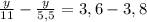 \frac{y}{11}-\frac{y}{5,5}=3,6-3,8