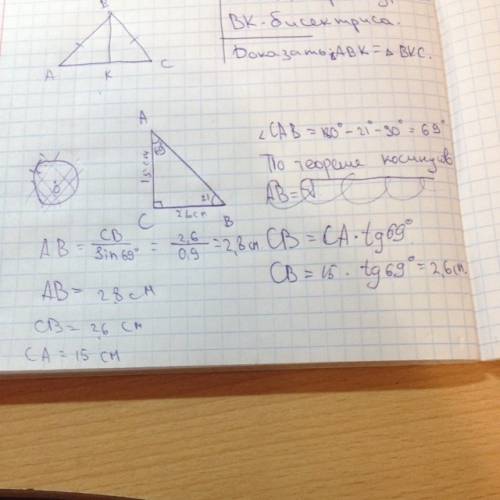 Впрямоугольном треугольнике abc, угол c = 90 градусов, угол b=21 градус, а ac=15 см . найдите оставш