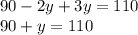 90 - 2y + 3y = 110 \\ 90 + y = 110