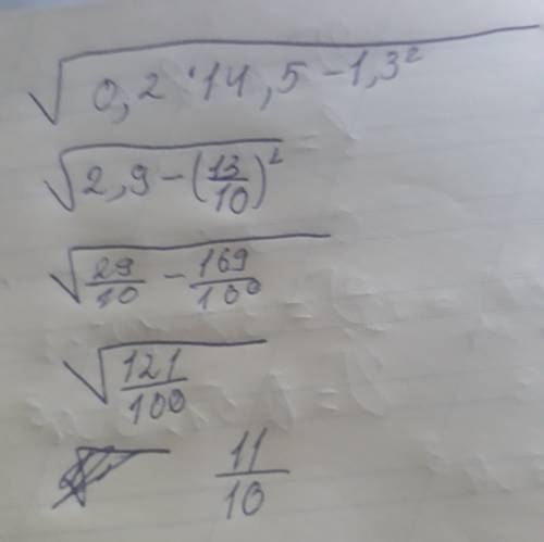 Найдите значение выражения √0.2*14,5-1,3^2 (всё под корнем)