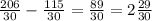 \frac{206}{30} - \frac{115}{30} = \frac{89}{30} = 2 \frac{29}{30}