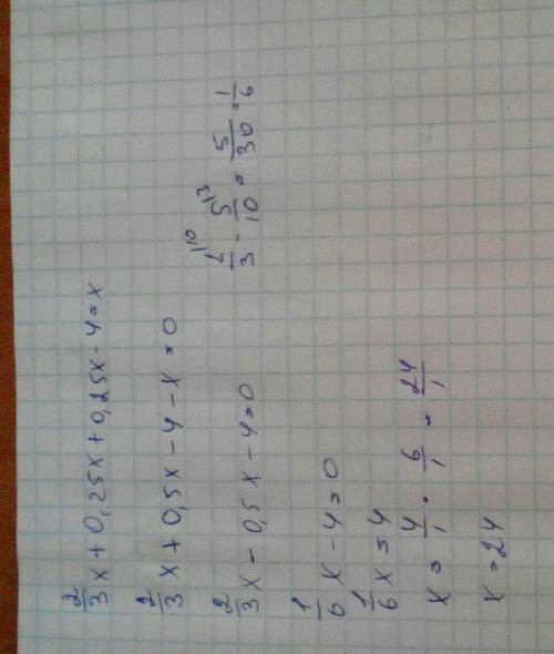 2/3x+0,25x+0,25x-4=x решить уравнение