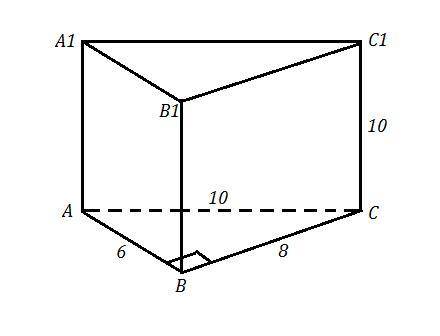 Восновании прямой треугольной призмы лежит прямоугольный треугольник с катетами 6 см и 8 см . гипоте