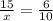 \frac{15}{x} = \frac{6}{10}