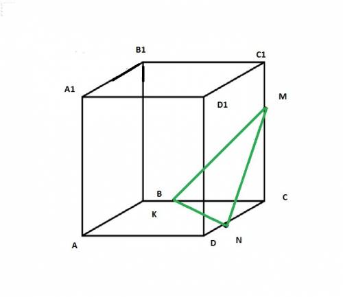 Дан куб abcdа1в1с1d1. построй сечение куба плоскостью а, проходящей через точки м, n и k, если м э с