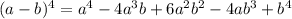 (a-b)^{4} =a^{4} -4a^{3} b+6a ^{2} b ^{2} -4ab ^{3} +b^{4}