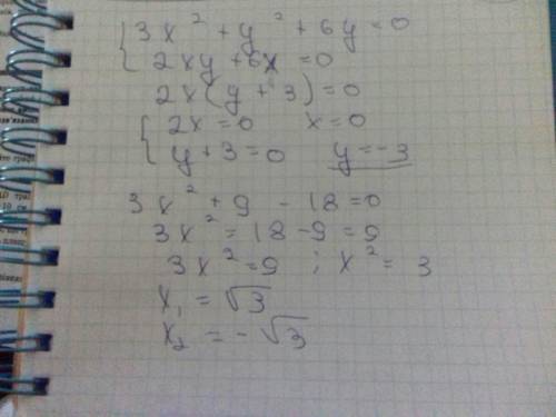 Решить систему уравнений: 3x^2+y^2+6y=0 x2y+6x=0