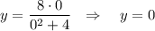 y= \dfrac{8\cdot0}{0^2+4} ~~\Rightarrow~~~ y=0