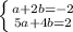 \left \{ {a+2b=-2} \atop {5a+4b=2}} \right. &#10;