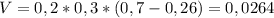 V=0,2*0,3*(0,7-0,26)=0,0264