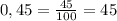 0,45= \frac{45}{100} =45