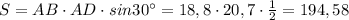 S=AB\cdot AD\cdot sin30^\circ =18,8\cdot 20,7\cdot \frac{1}{2}=194,58