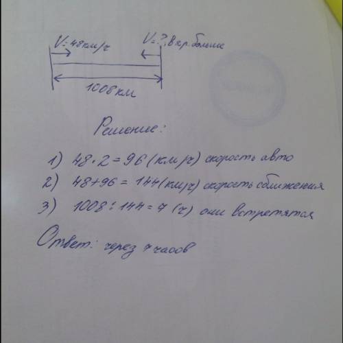 Расстояние между автобусом и автомобиоем,идущим на встречу друг другу,1008 км.скорсть автобуса 48 км