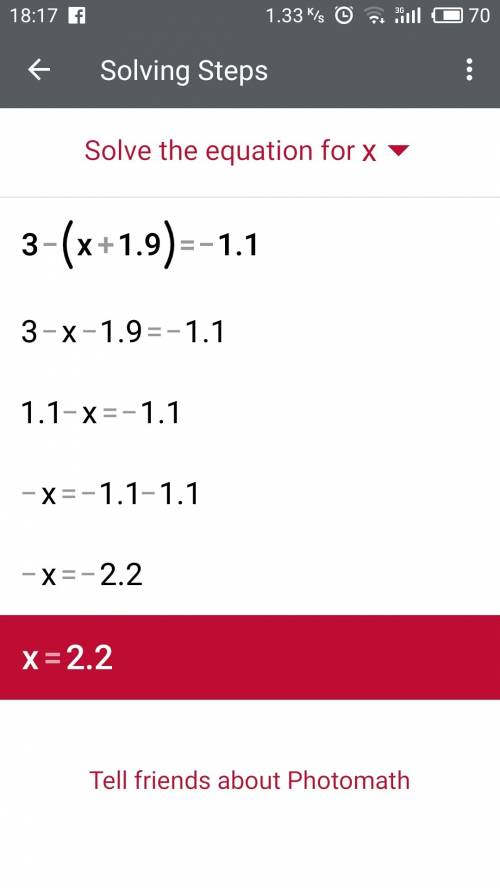 Решить уравнения 1) 1-0,2x=2,6 2) 3-(x+1,9)=-1,1 заранее