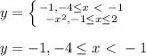 y= \left \{ {{-1,-4 \leq x\ \textless \ -1} \atop {-x^2,-1 \leq x \leq 2}} \right. \\ \\ y=-1,-4 \leq x\ \textless \ -1