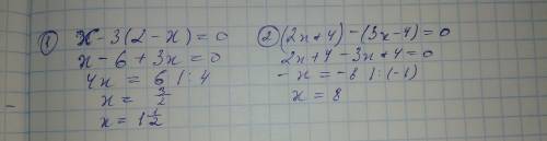 Решыть уравнения x-3(2-x); (2x+-4); 0,8(3a-14)-0,6(6a-8)