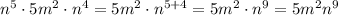 n^5 \cdot 5m^2 \cdot n^4 = 5m^2 \cdot n^{5+4} = 5m^2 \cdot n^9 = 5m^2n^9