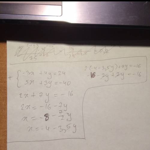 Help нужно решить систему линейного уравнения сложения: {-3x+4y=24 {5x+3y= -40