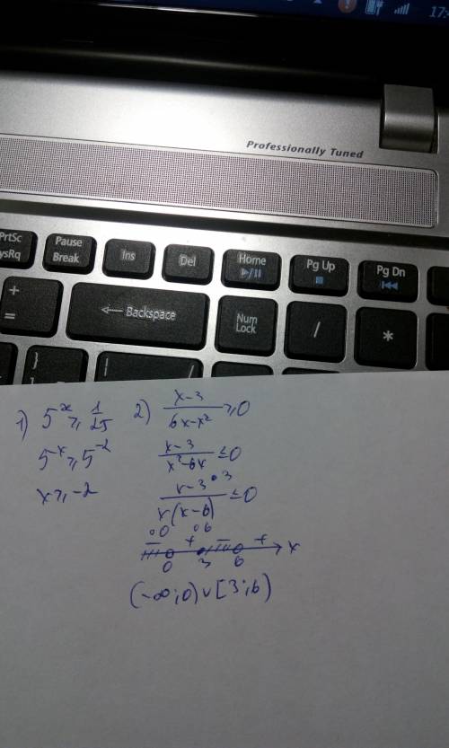 1)5^x≥1/25 решить)) 2) x-3/6x-x^2≥0