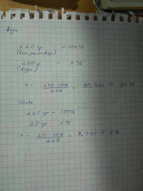 Определите массовую долю веществ в 200 грамм воды растворили 20 грамм соли