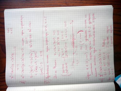 При каких значениях а уравнение х²-(3а+3)ч+2а²+3а/х-2=0 а) имеет один корень б) имеет только положит