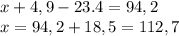 x+4,9-23.4=94,2 \\ x=94,2+18,5=112,7