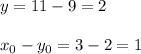 y=11-9=2 \\ \\ x_{0} - y_{0} =3-2=1