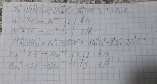 Закончить и уравнять реакции ионно-электронным методом: 1) zn+hno3 → n2o+zn(no3)2 + 2) mn(oh)2+br2+k