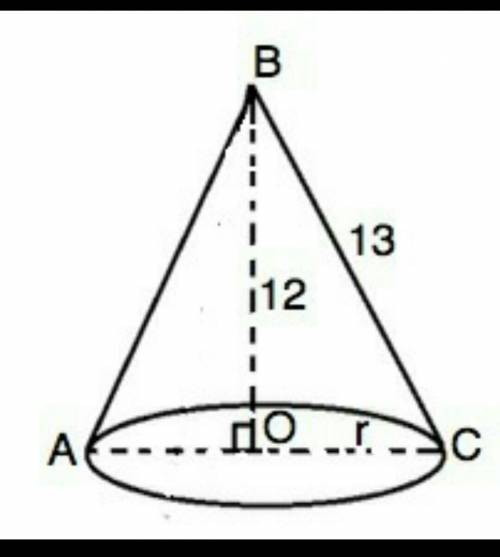Высота конуса равна 12 см образующая 13 см найди площадь боковой поверхности конуса найдите площадь