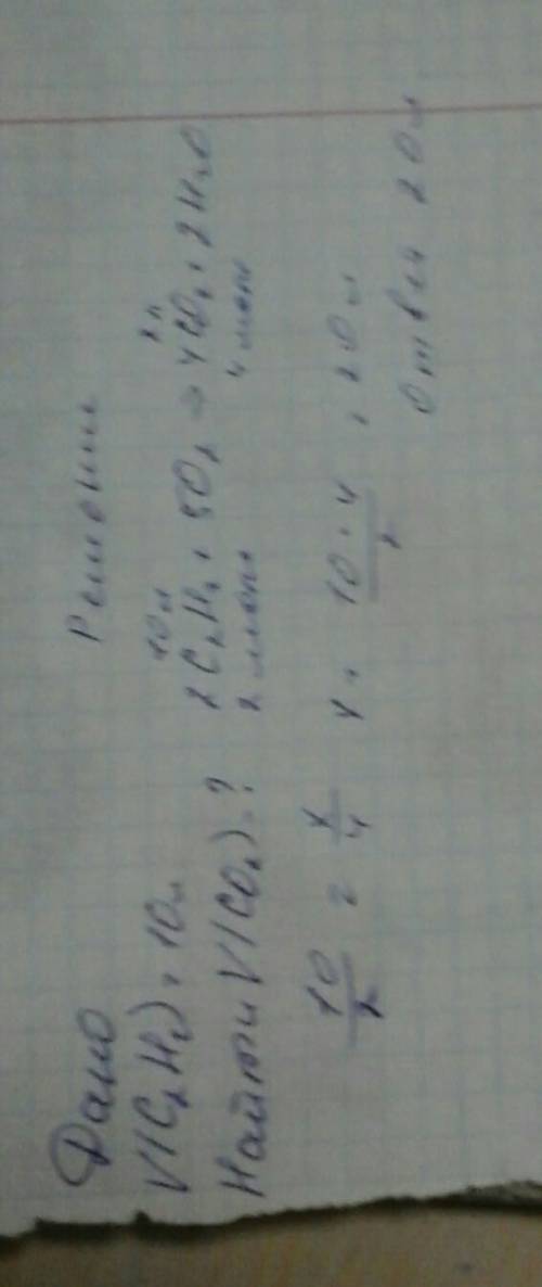 Объем углекислого газа, который образовался в результате сжигания 10 л ацетилена, равен л. !