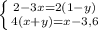 \left \{ {{2-3x=2(1-y)} \atop {4(x+y)=x-3,6}} \right.