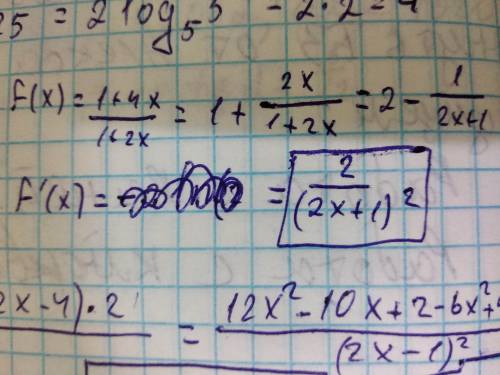 Вычислить производную функции f(x) = (1+4 x)/(1+2 x)