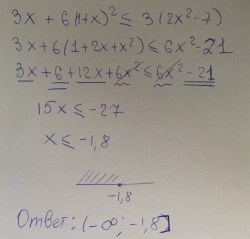 3x+6(1+x)²≤3(2x²-7) решить уравнение