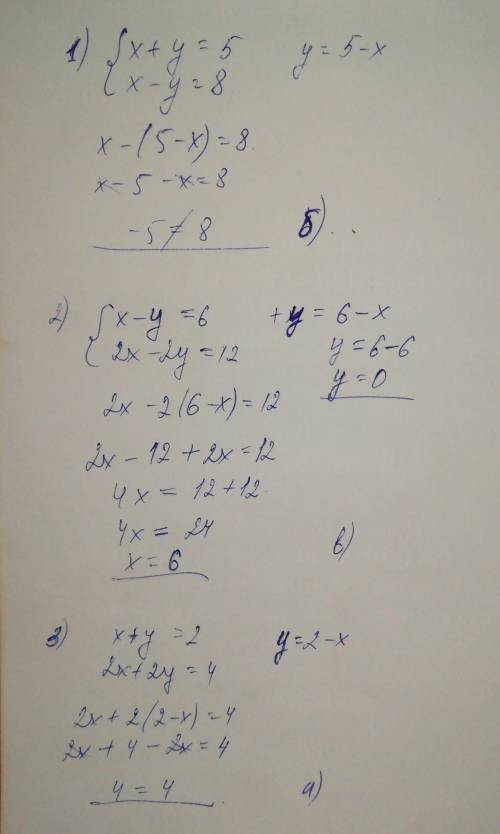 20 , с обьеснением как это 1. из систем уравнений: i. x + y = 5, x - y = 8. ii. x - y = 6, 2x - 2y =