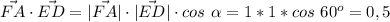 \vec{FA} \cdot \vec{ED}=|\vec{FA}| \cdot |\vec{ED}| \cdot cos\ \alpha = 1*1*cos\ 60^o = 0,5