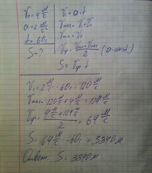 Какой путь пройдёт автомобиль при прямолинейном равно ускоренном движении с начальной скоростью v0 =