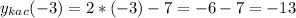 \displaystyle y_{kac}(-3)=2*(-3)-7=-6-7=-13