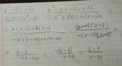 Скоротіть дріб х2 - 8х + 12/12x - x2 - 20