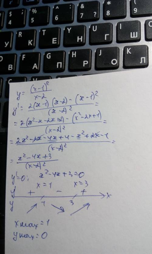 Найти значение в точке максимума y=(x-1)^2/x-2