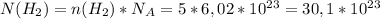 N( H_{2} )=n( H_{2} )* N_{A}=5*6,02*10^{23}=30,1*10^{23}