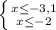 \left \{ {{x \leq - 3,1} \atop {x \leq -2 }} \right.