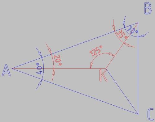 Вопрос жизни и смерти! в треугольние авс точка к - точка пересечения биссекртрис. угол авс=70, угол
