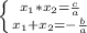 \left \{ {{x_1*x_2= \frac{c}{a} } \atop {x_1+x_2= -\frac{b}{a} }} \right.