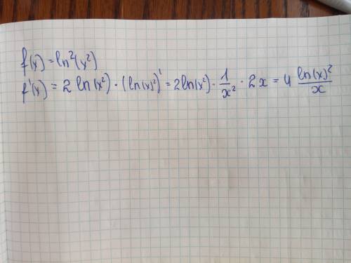 Нужна найдите производные функций f(x)=ln²(x²)