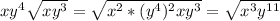 xy^4 \sqrt{xy^3} = \sqrt{ x^{2} * ( y^{4})^{2} xy^3} = \sqrt{x^3 y^{11} }