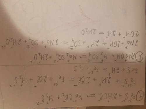 Допишите реакции в молекулярной и ионной форма: fes+hci→…; naoh+h2so4→…;